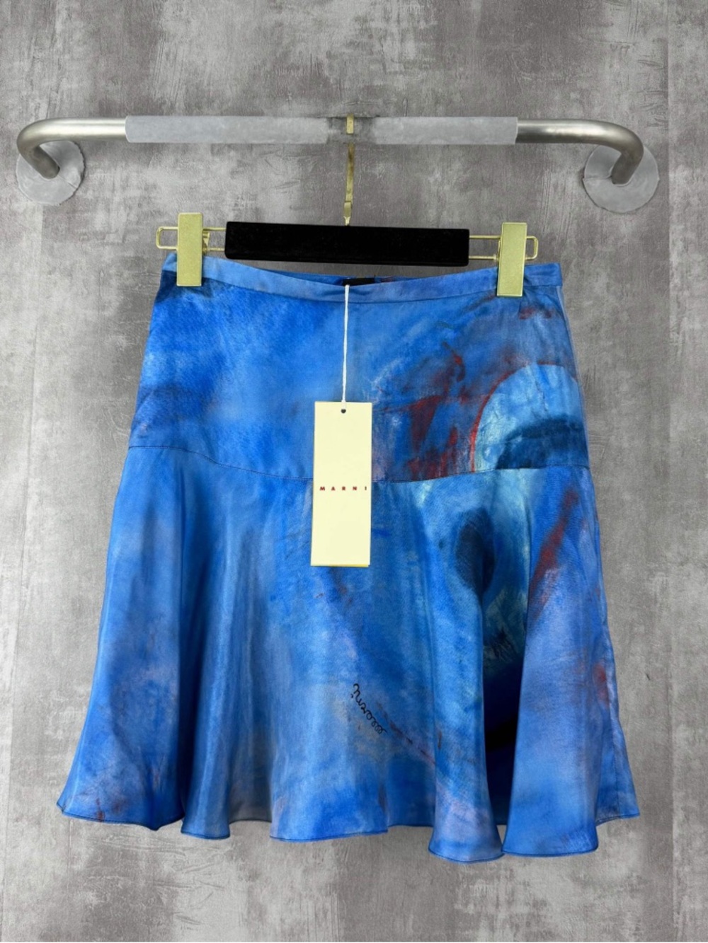 🚩steal Marni Blue Printed Flared Silk Skirt